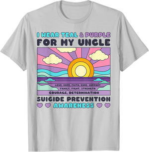 I Wear Teal & Purple For My Uncle Suicide Prevention Sunset T-Shirt - T-Shirt | Ash