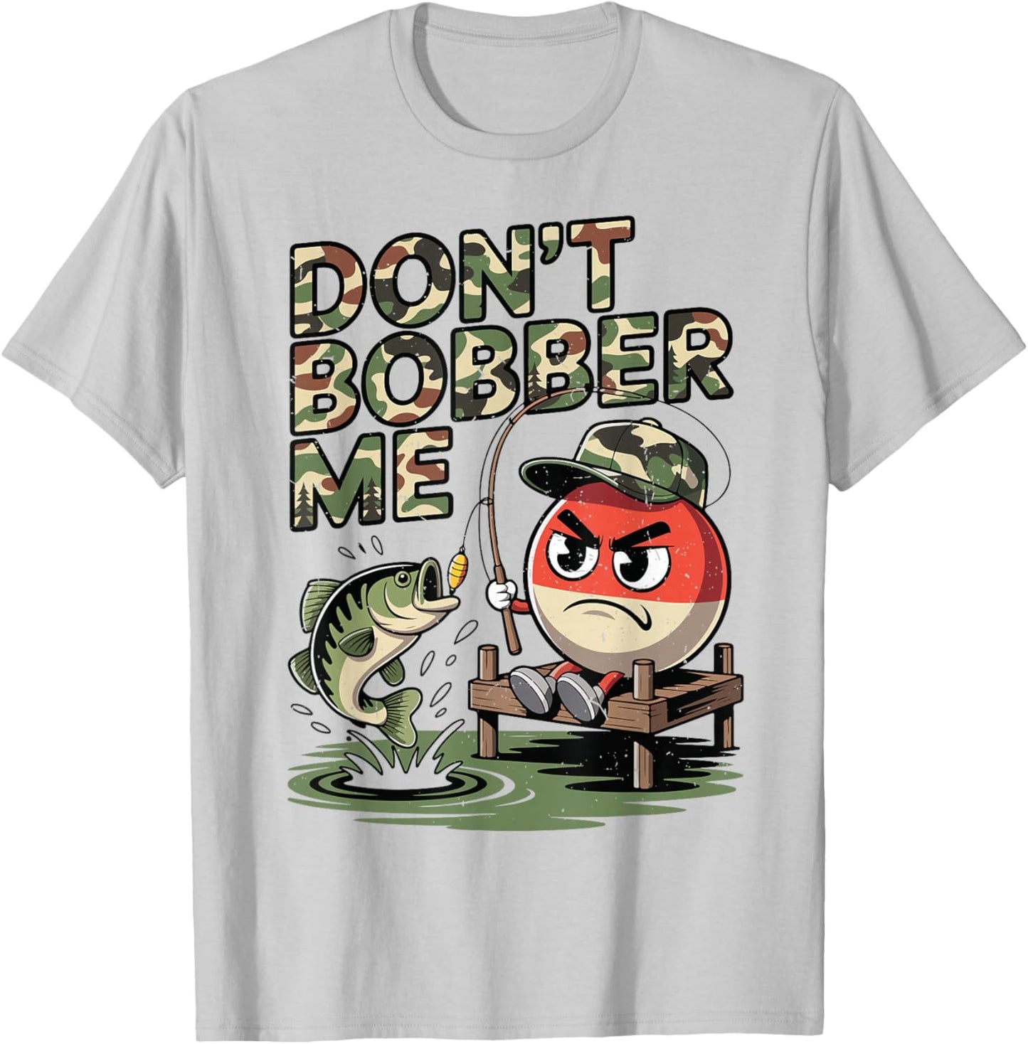 Don't Bobber Me Youth Boy Camo Bass Fish Funny Fishing Jokes T-Shirt - T-Shirt | Ash