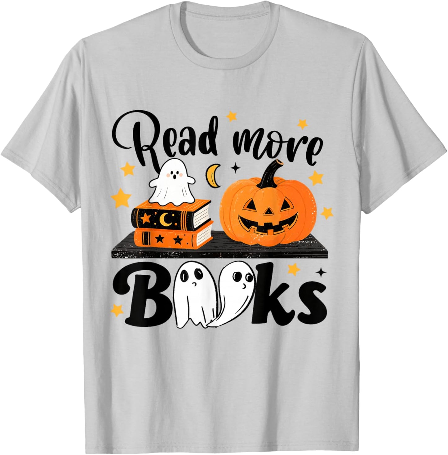 Read More Books Ghost Halloween Pumpkin Bookish Librarian T-Shirt - T-Shirt | Ash