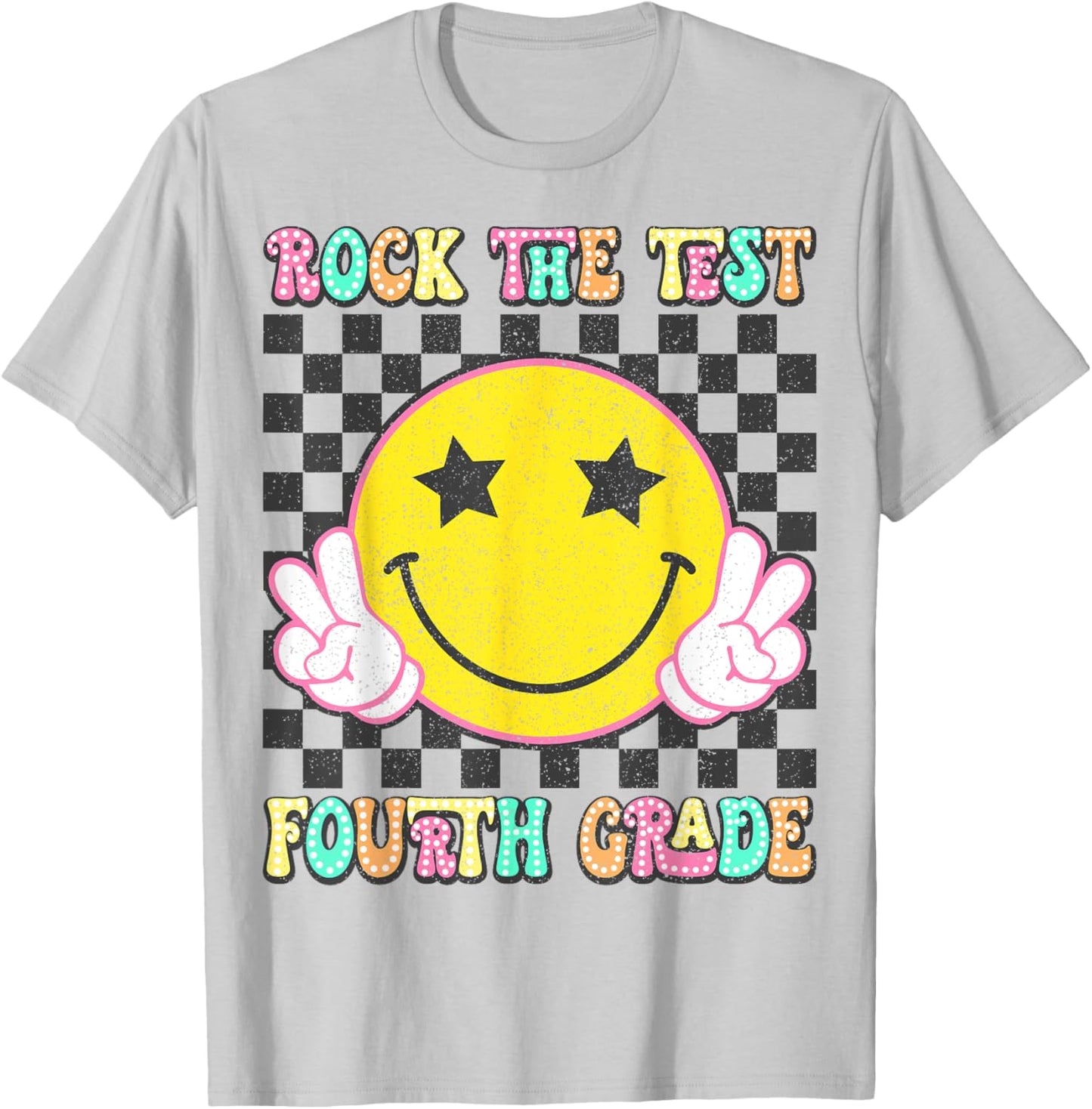 Rock The Test Day 4th Grade Teacher Fourth Grade Testing Day T-Shirt - T-Shirt | Ash