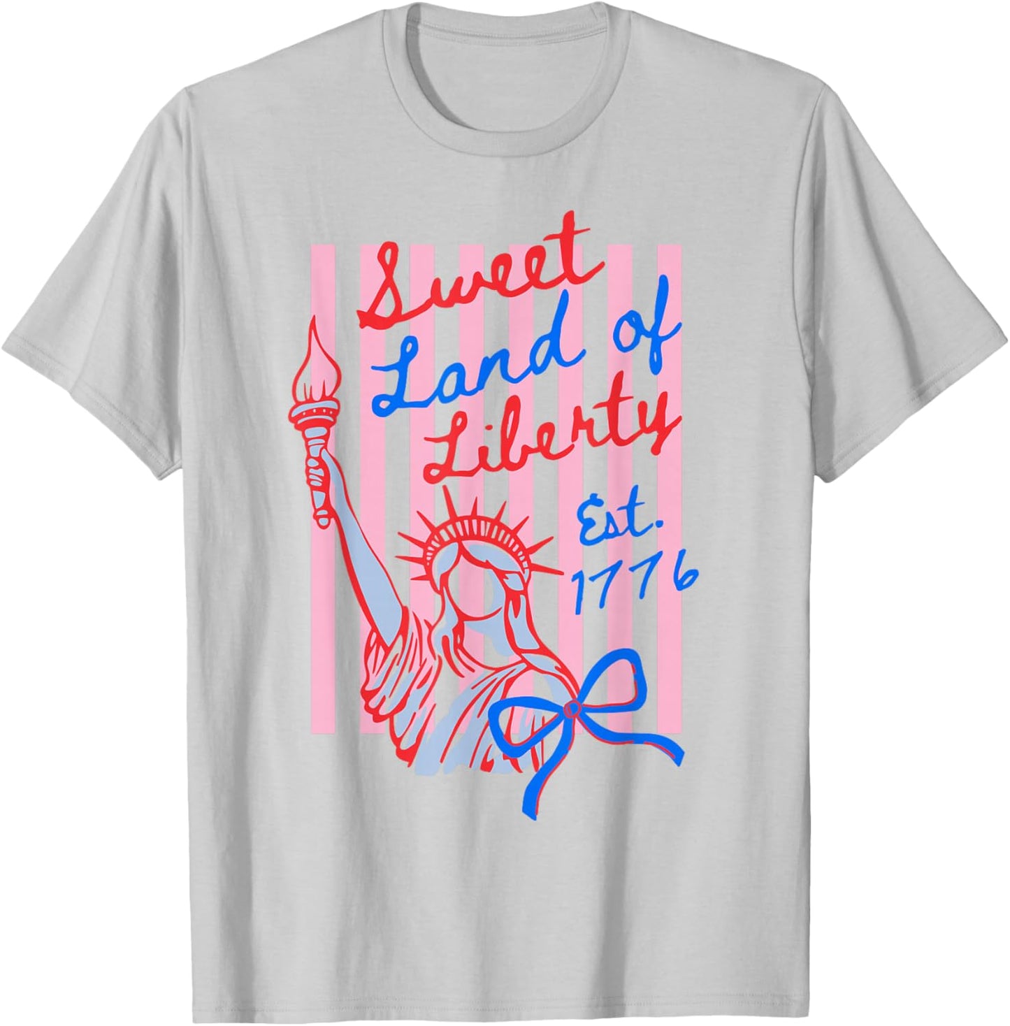 Sweet Land of Liberty Est 1776 Coquette Bow USA 4th of July T-Shirt - T-Shirt | Ash