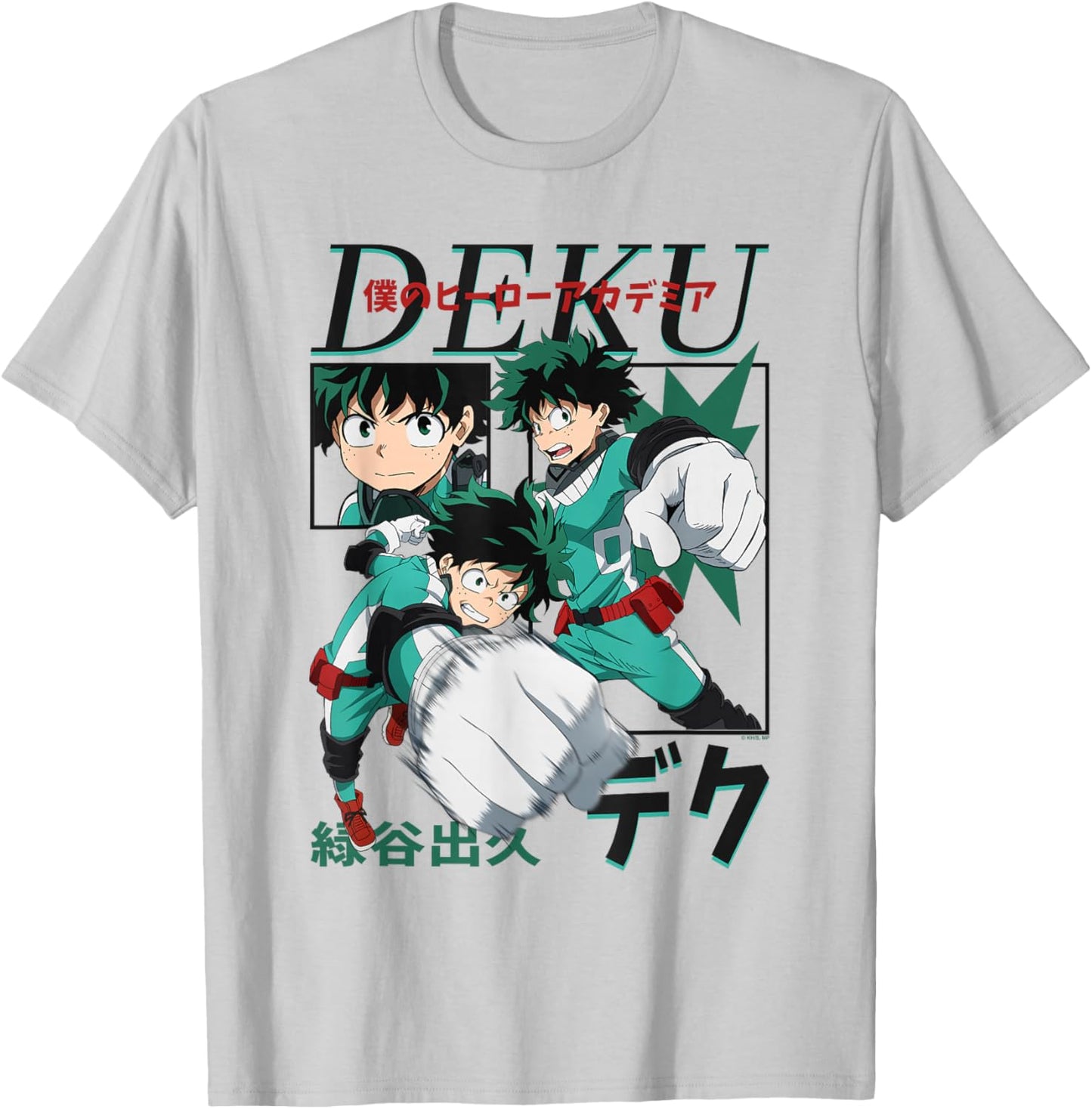 My Hero Academia Deku Action Poses Collage with Kanji Anime T-Shirt - T-Shirt | Ash