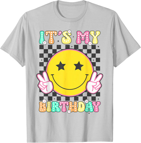 Groovy It's My Birthday Girls Women Teens Kid Bday Flower T-Shirt - T-Shirt | Ash