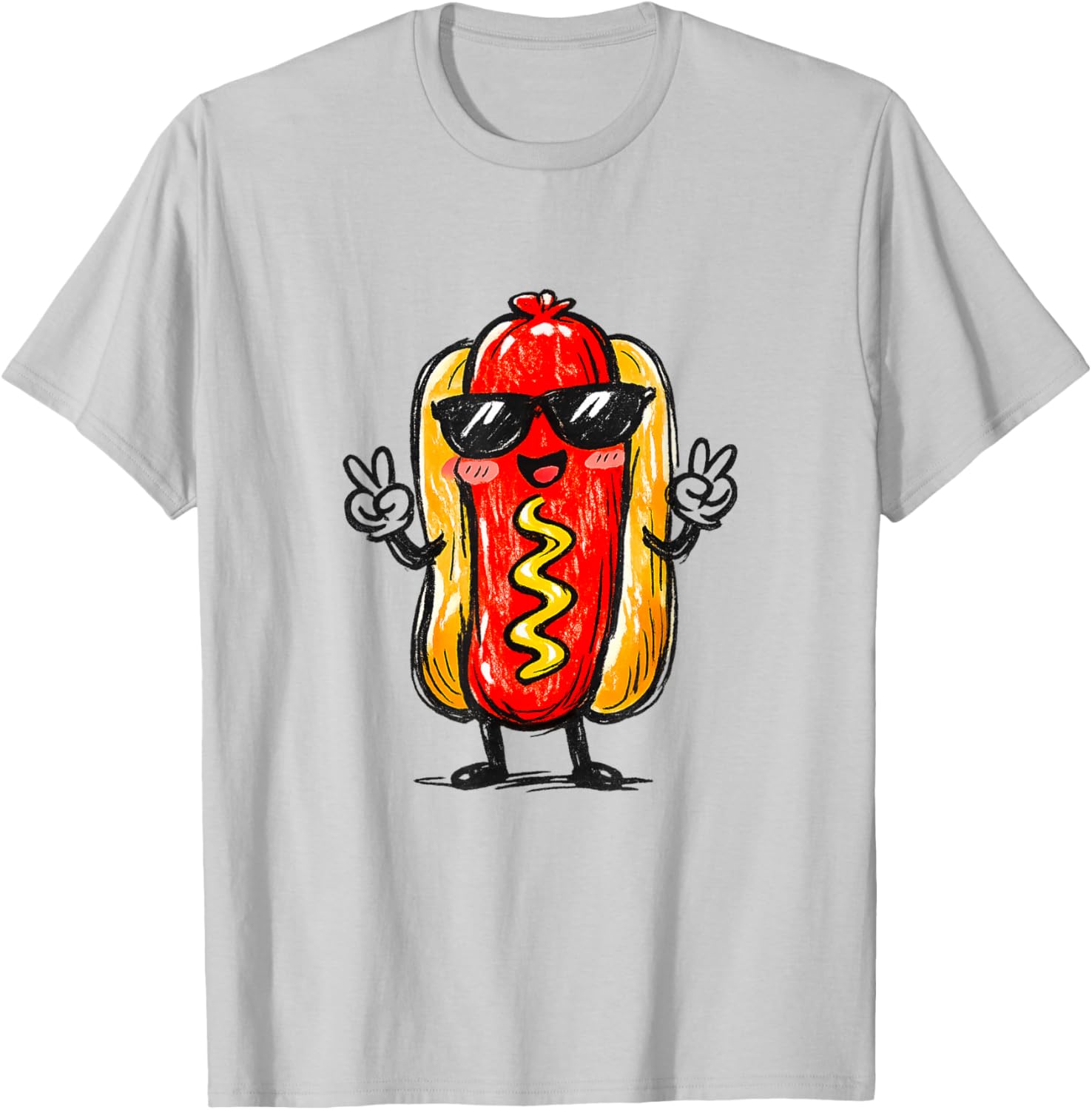 Hotdog Kawaii Sketch Hot Dogs Lover Food Teen Toddler Kid T-Shirt - T-Shirt | Ash