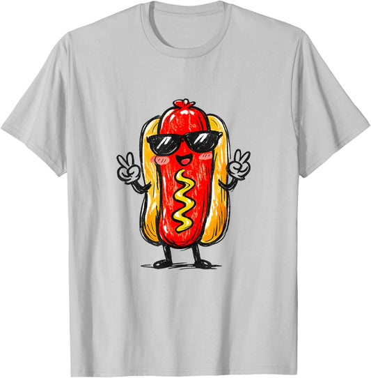 Hotdog Kawaii Sketch Hot Dogs Lover Food Teen Toddler Kid T-Shirt - T-Shirt | Ash