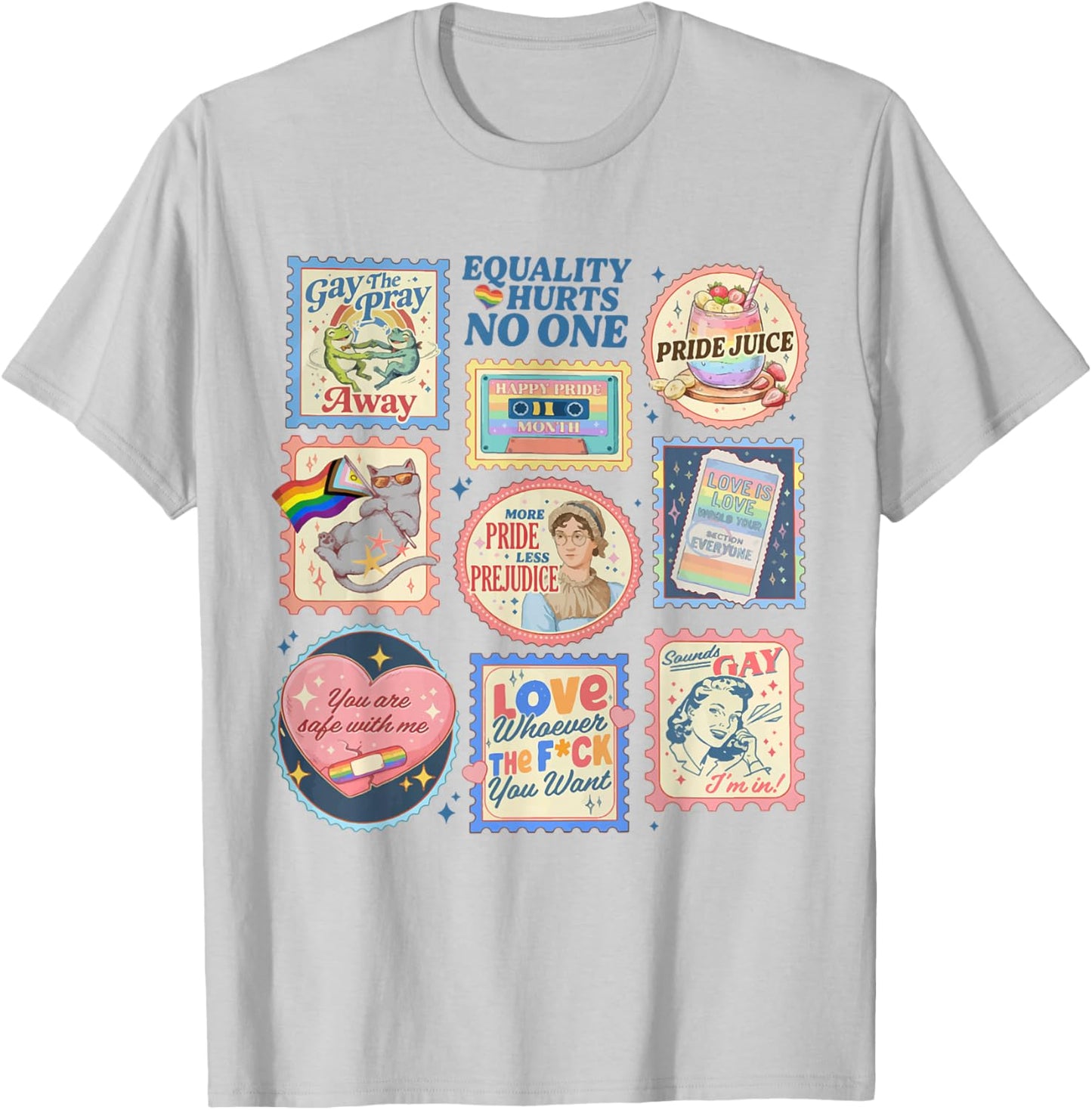 Retro Pride Month LGBTQ Stamps You are Safe with Me Gay Ally T-Shirt - T-Shirt | Ash