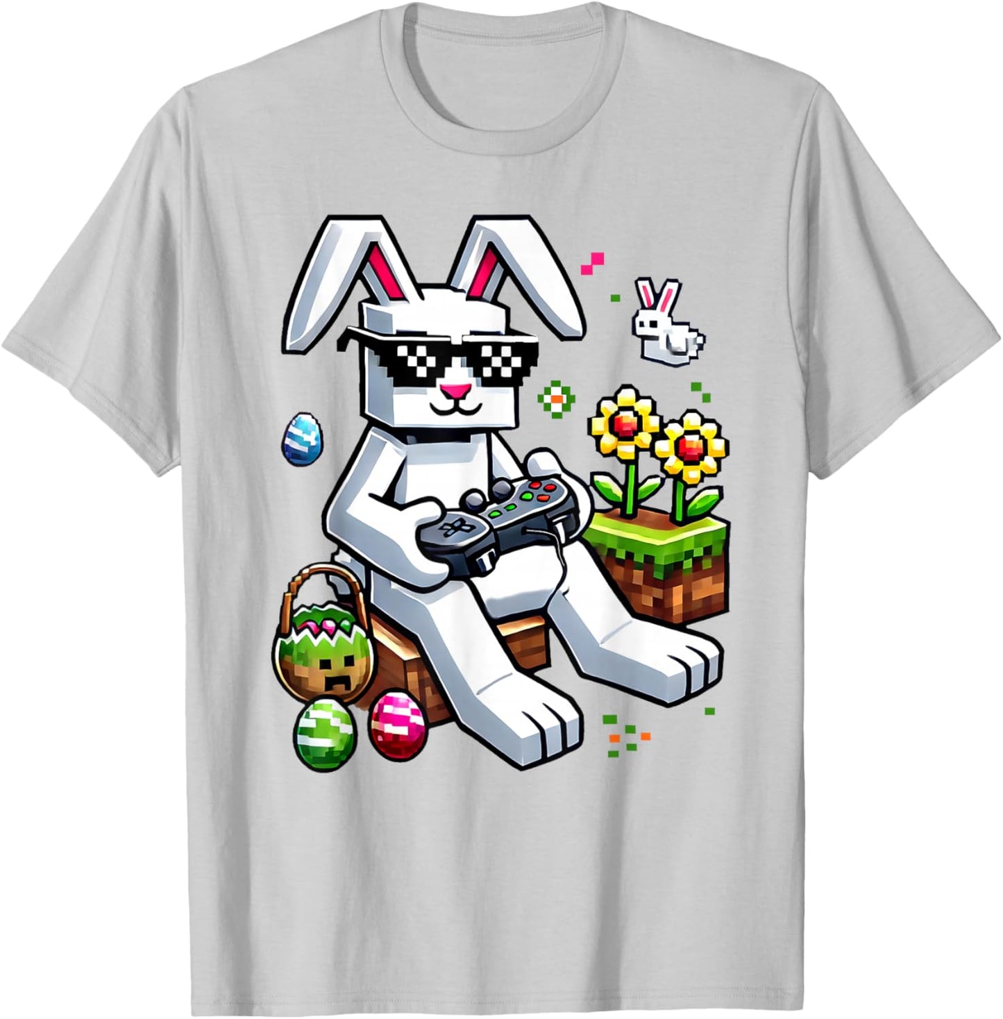 Boys Happy Easter Day Bunny Egg Video Game Kids Gamer T-Shirt - T-Shirt | Ash