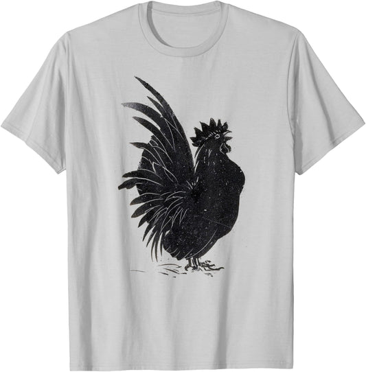 Funny Vintage Black Rooster Cock Chicken T-Shirt - T-Shirt | Ash