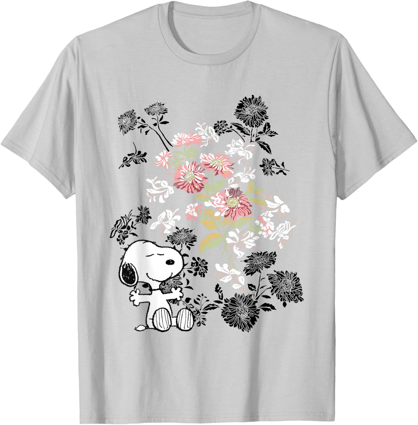 Peanuts Snoopy Flowers T-Shirt - T-Shirt | Ash