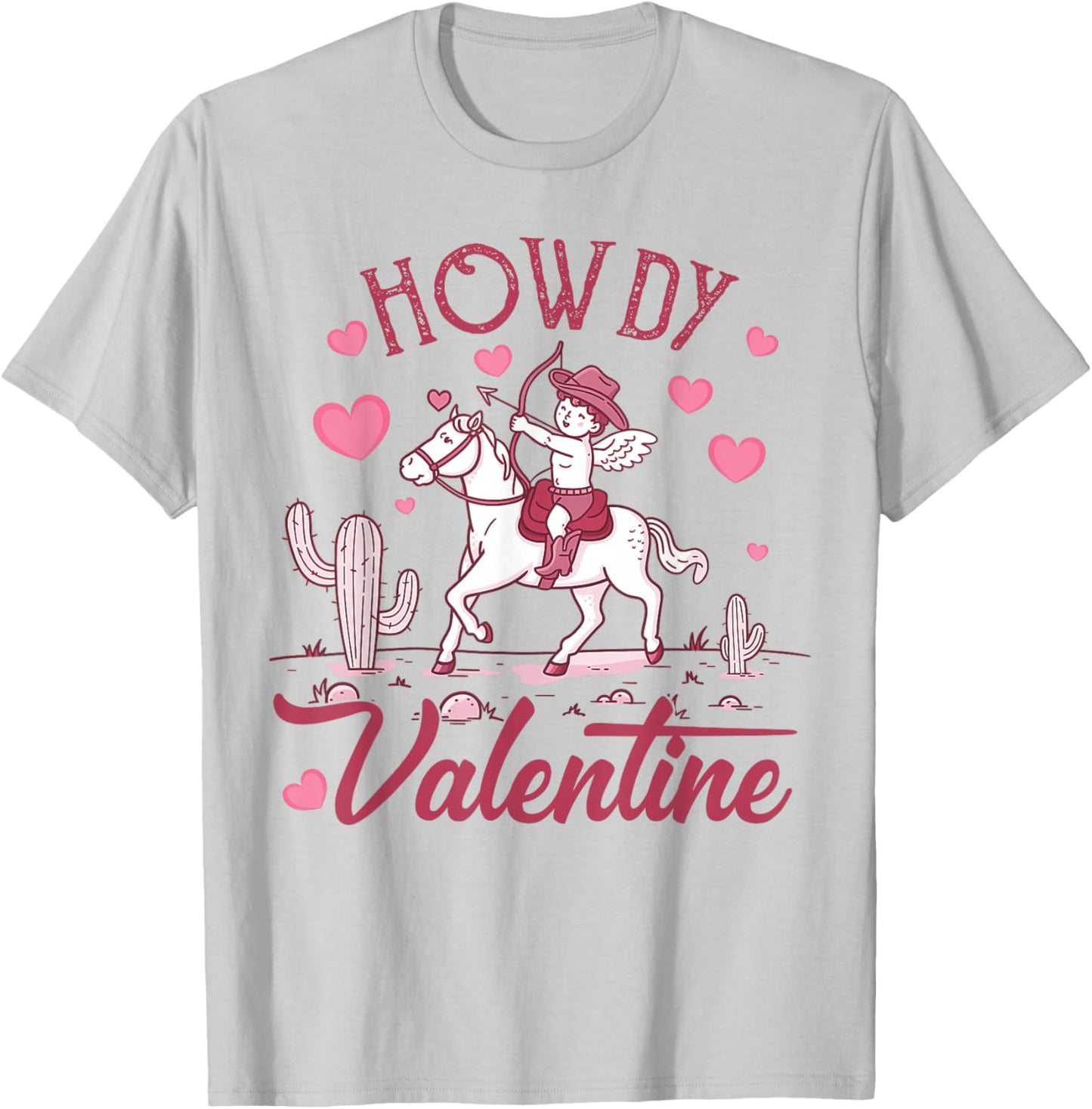 Retro Valentine Howdy Cowboy Valentine - Grey, Small - Valentine's Day Cowgirl - -Adults T-Shirt - T-Shirt | Ash