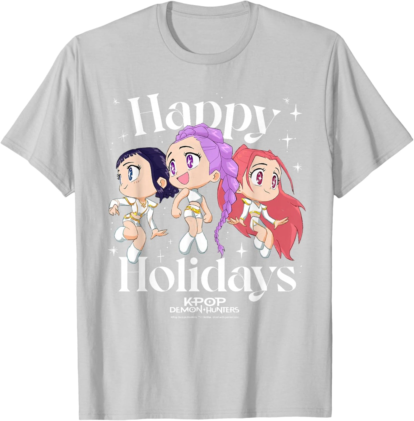 Kpop Demon Hunters Huntrix Group Happy Holidays T-Shirt - T-Shirt | Ash