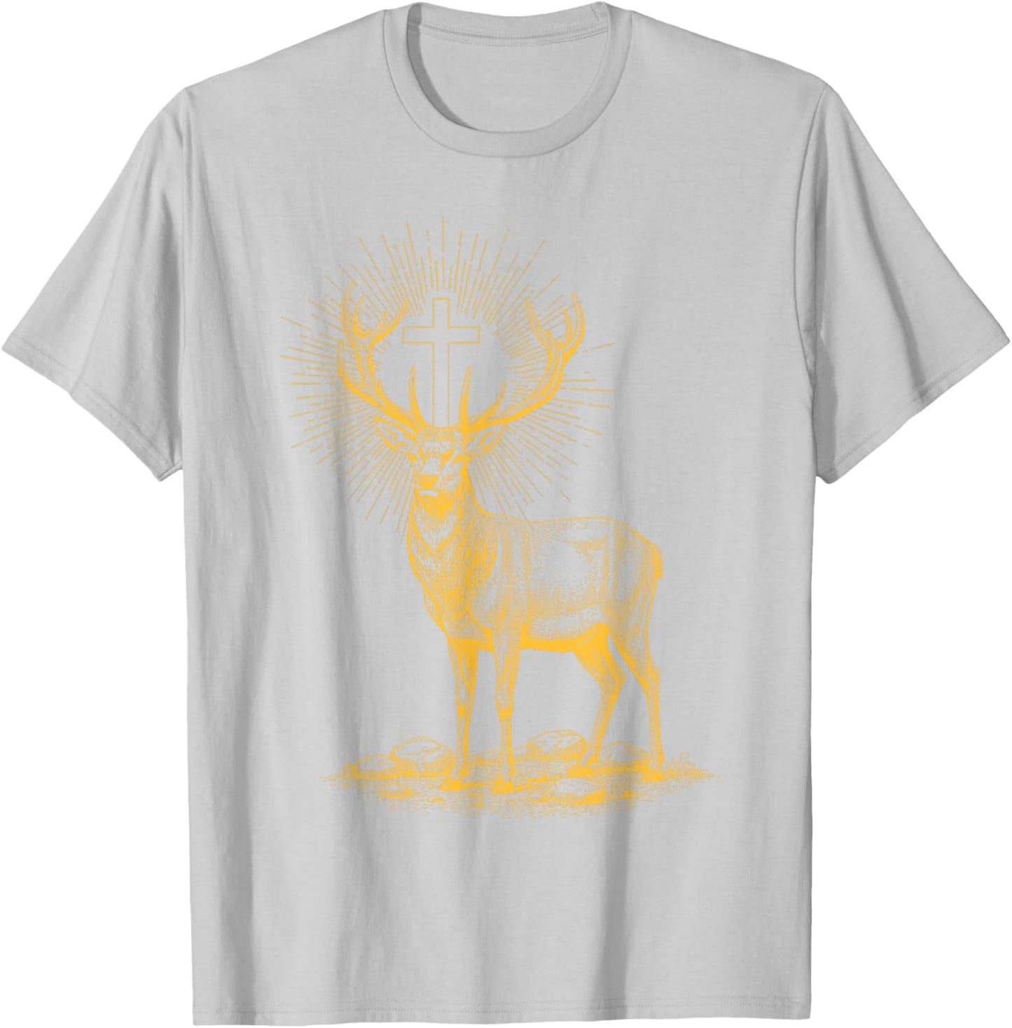 Hubert Hubertus Patron Saint of Hunters Stag Cross T-Shirt - T-Shirt | Ash
