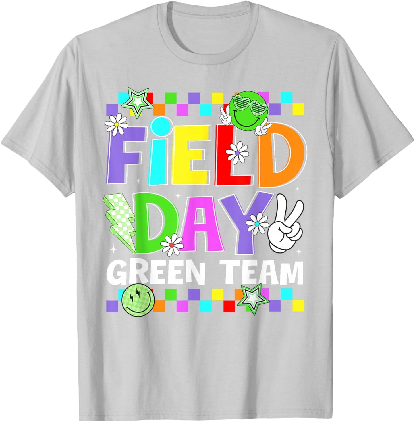 Field Day Green Team Lightning Peace Sign Men Women Kid T-Shirt - T-Shirt | Ash