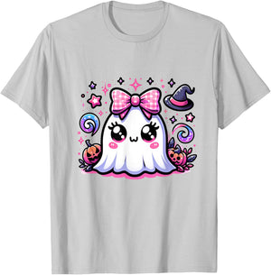 Halloween coquette pink bows and cute boojee ghost girls T-Shirt - T-Shirt | Ash