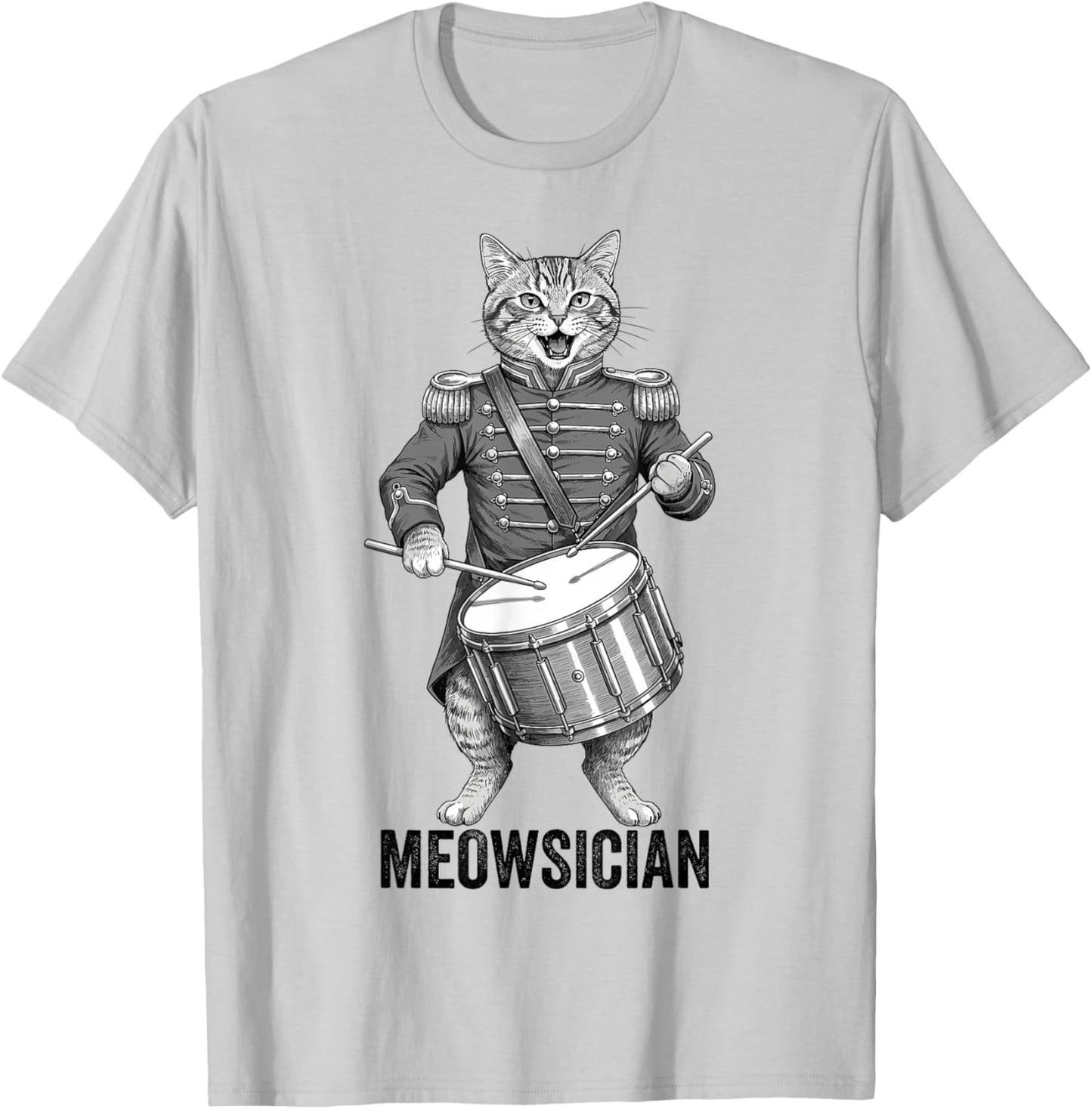 Funny Cat Playing Snare Drum Percussion Marching Band T-Shirt - T-Shirt | Ash