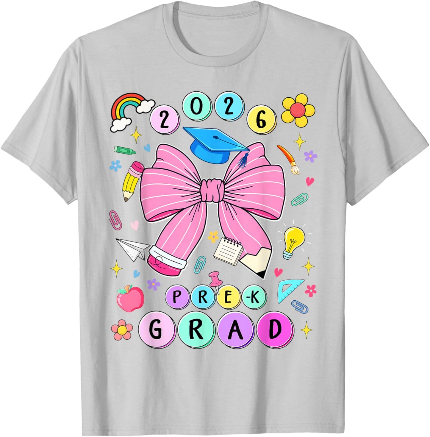 Cute Pre-K Graduation 2026 Prek Grad Coquette Bow Pencil T-Shirt - T-Shirt | Ash