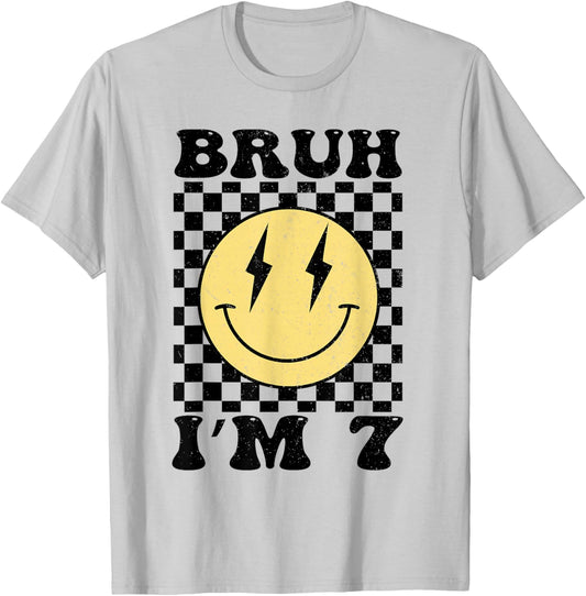 Bruh I'm 7 Years Old Birthday Boys Kids Son 7th Birthday T-Shirt - T-Shirt | Ash
