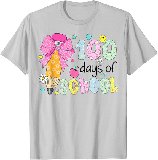 100 Days of School Preppy 100th Day of School Teachers Girls T-Shirt - T-Shirt | Ash