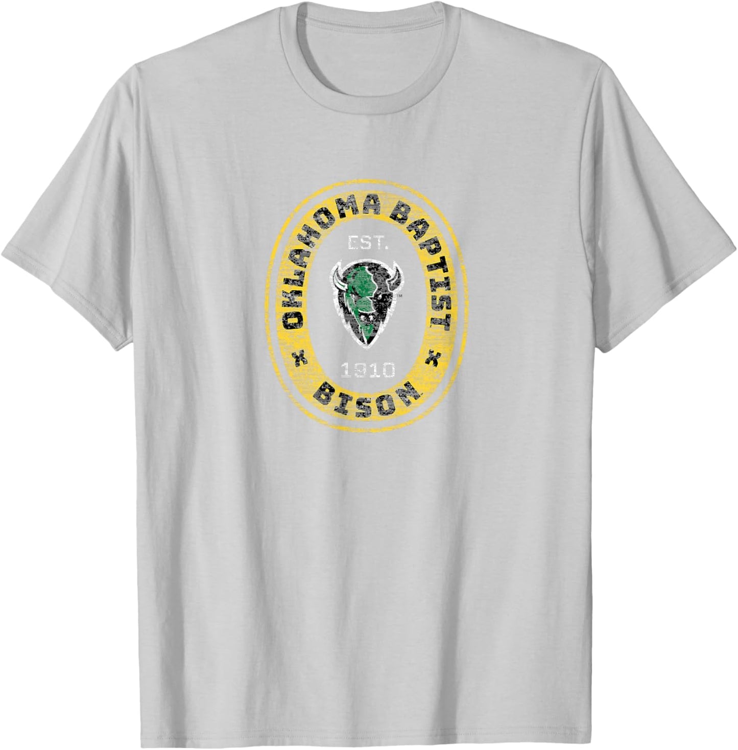 Oklahoma Baptist University OBU Bison Retro Crest Seal T-Shirt - T-Shirt | Ash
