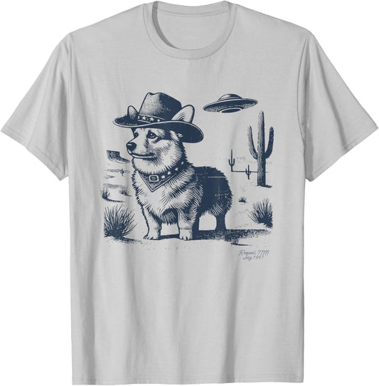 Corgi Cowboy, UFO Corgi Cowboy Hat, Corgi Mom, Corgi Dad T-Shirt - T-Shirt | Ash