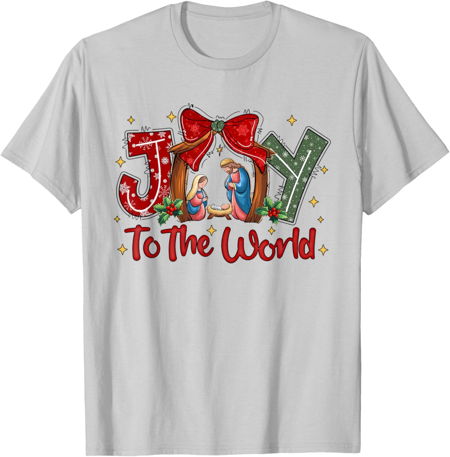 Joy To The World Christian Christmas Coquette Oh Holy Night T-Shirt - T-Shirt | Ash