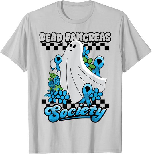 Diabetes Awareness Dead Pancreas Society Ghost Halloween T-Shirt - T-Shirt | Ash