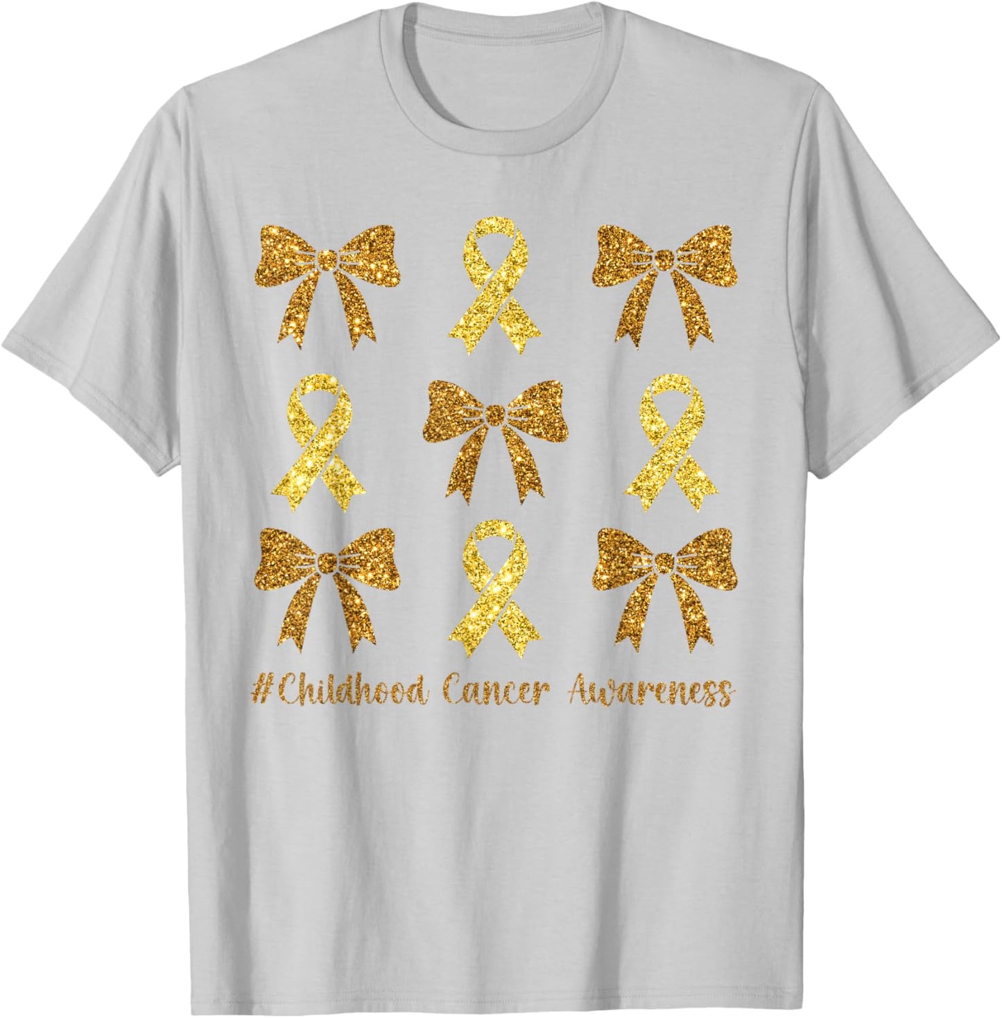 Coquette Gold Ribbon We Wear Gold Childhood Cancer Awareness T-Shirt - T-Shirt | Ash
