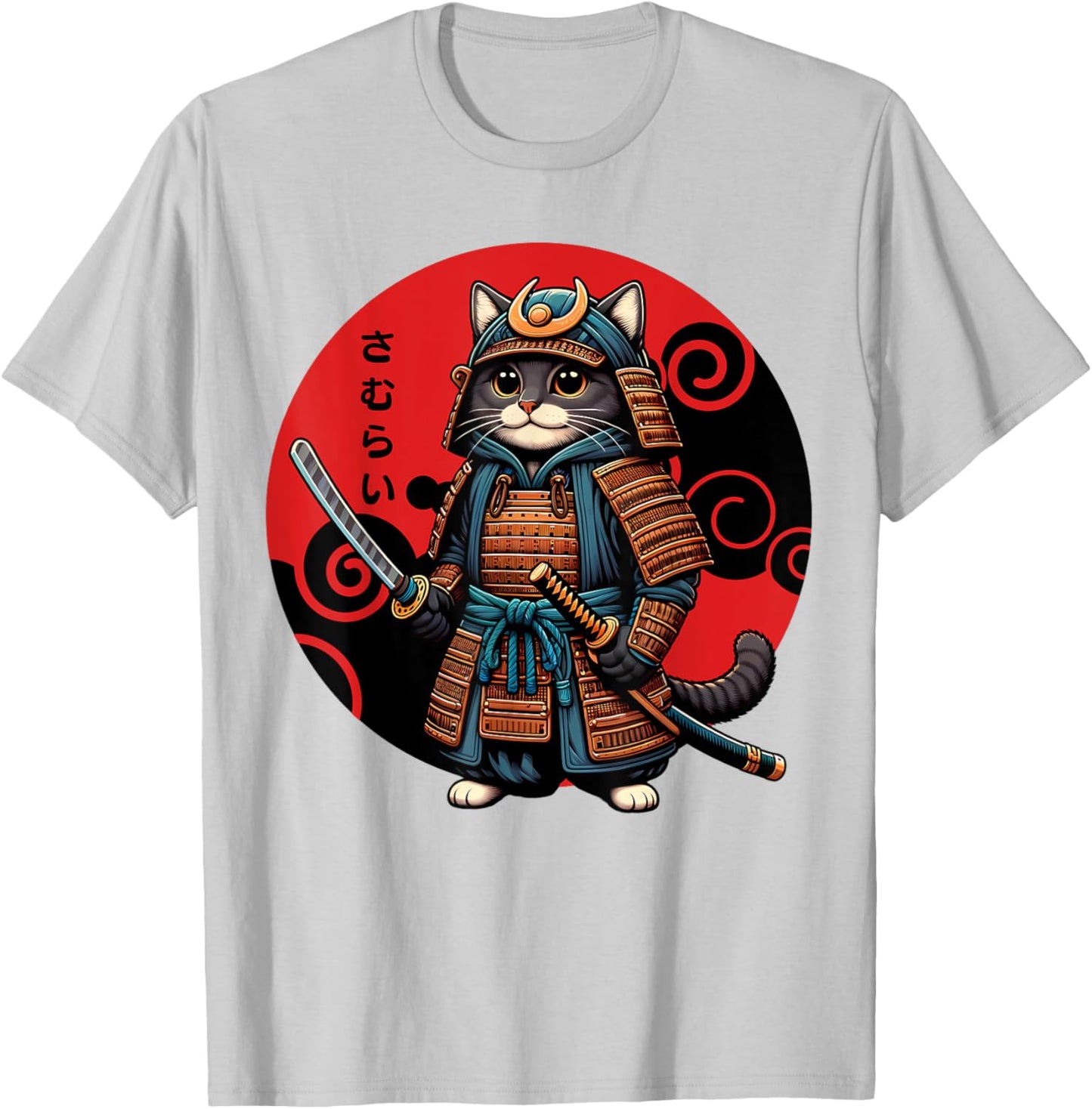 Funny Cute Samurai Cat Japanese Parody Katana Fighter Anime Women Kids T-Shirt - T-Shirt | Ash