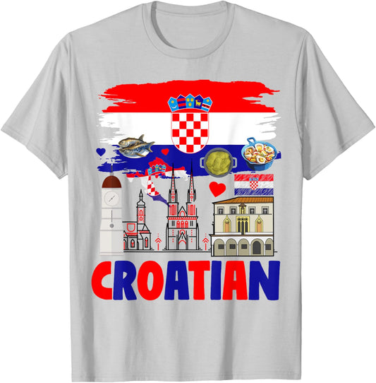 Croatian Flag Outfit Idea For Kids & Novelty Croatian Foodie T-Shirt - T-Shirt | Ash