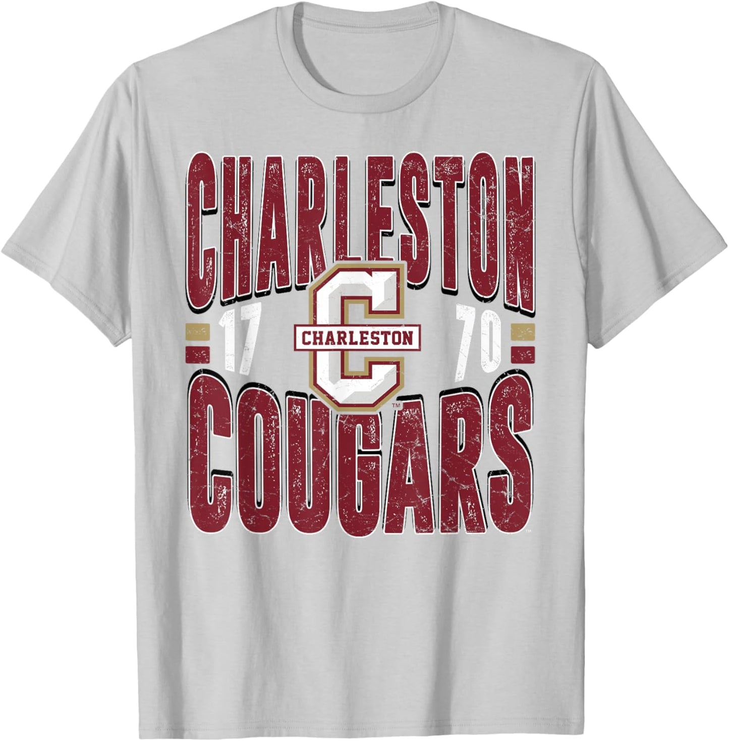 Charleston Cougars Vintage 90's Retro Gray T-Shirt - T-Shirt | Ash