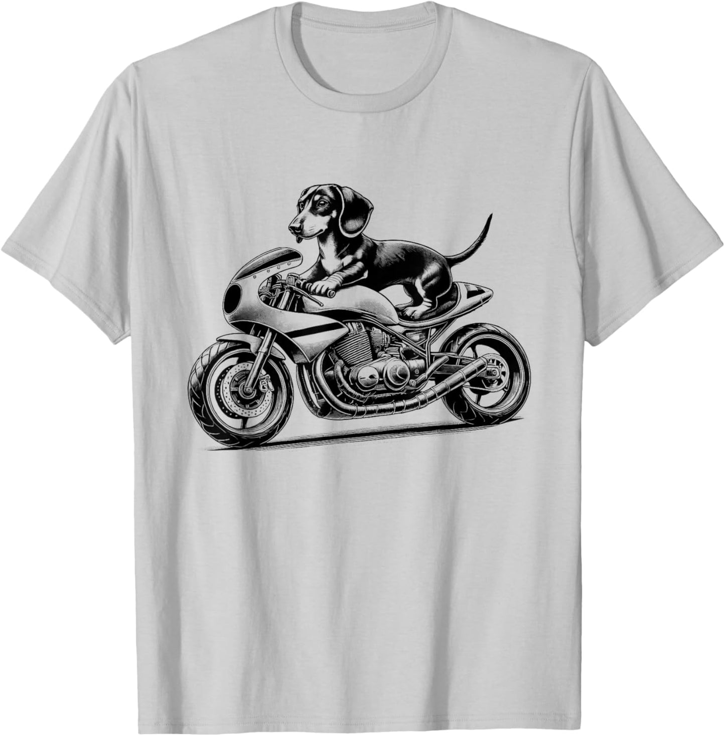 Cool Dachshund Riding a Motorcycle Biker Dog Lover T-Shirt - T-Shirt | Ash