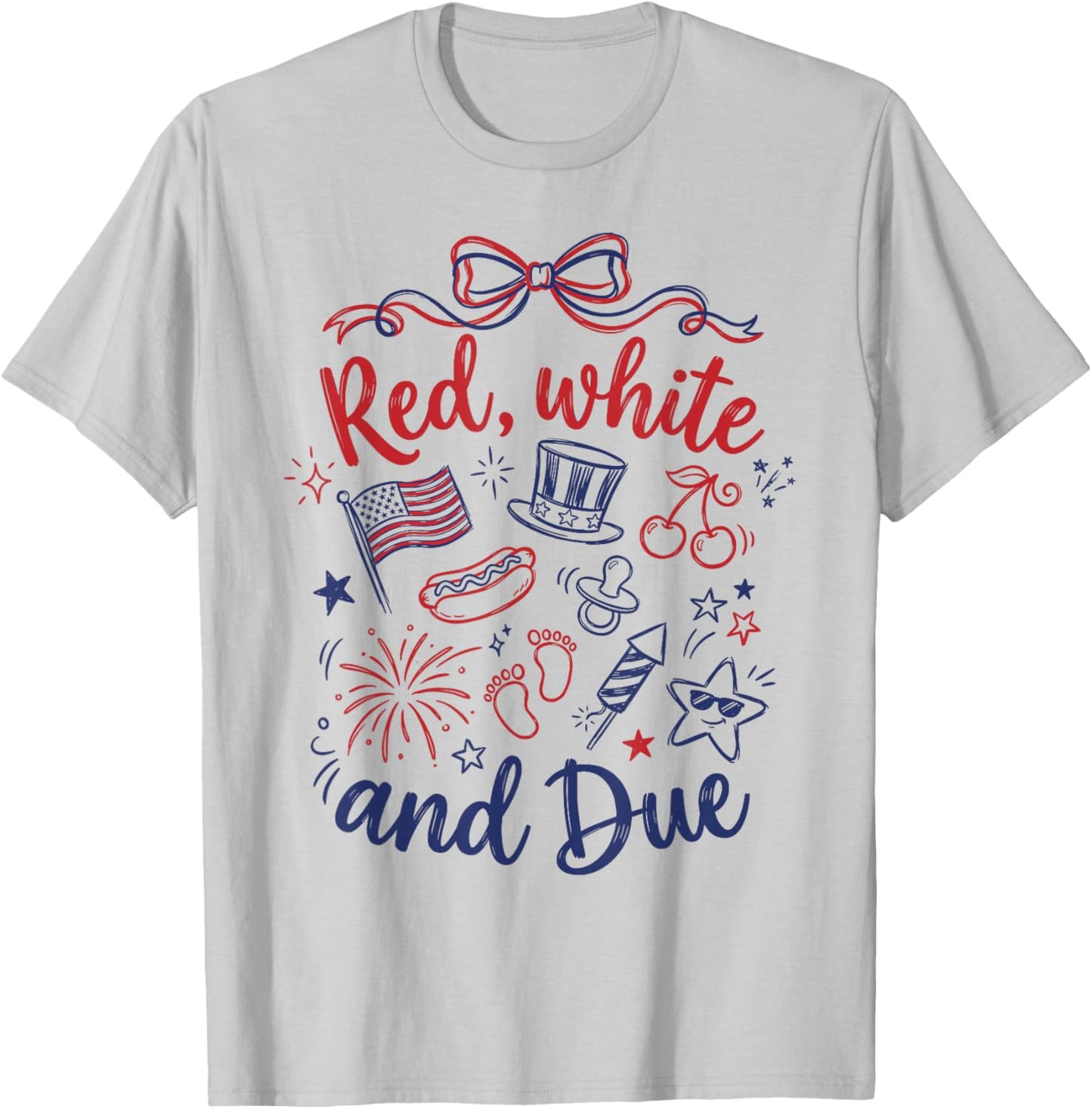 Red White and Due 4th of July Pregnancy Reveal T-Shirt - T-Shirt | Ash