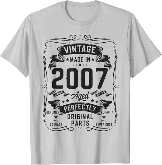 Vintage 2007 19yr 19th Birthday Gifts 19 Years Old T-Shirt - T-Shirt | Ash