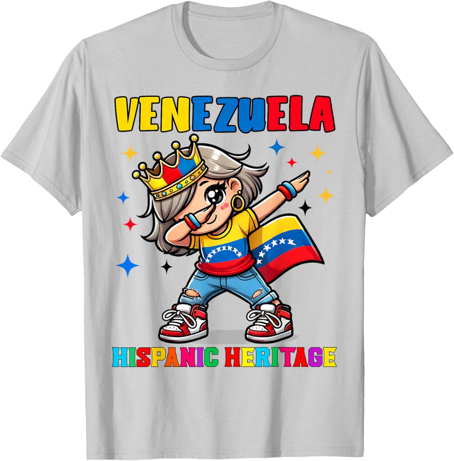 Venezuela Dabbing Girl Hispanic Heritage Celebration for Kid T-Shirt - T-Shirt | Ash