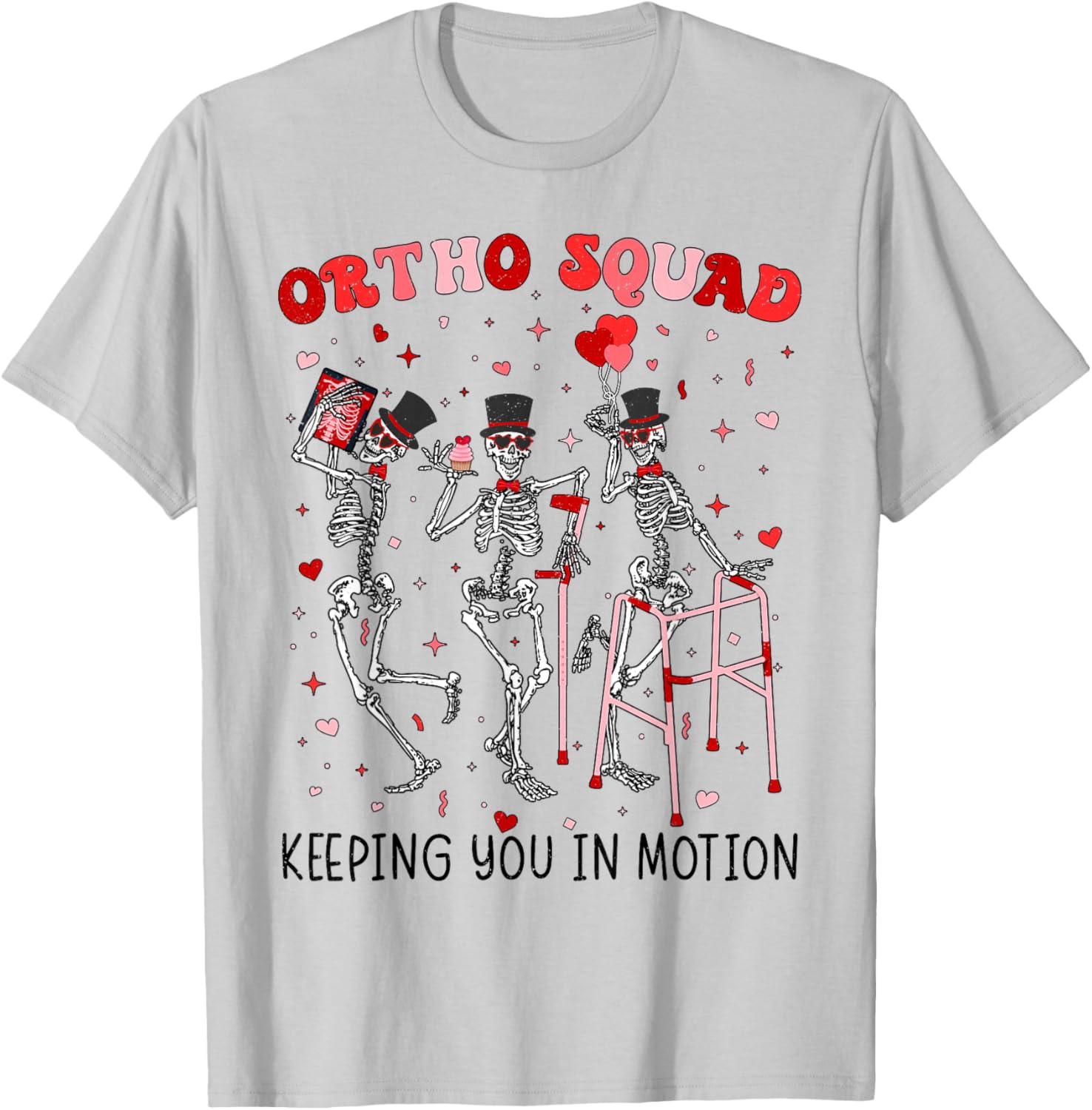 Ortho Squad Dancing Skeletons Valentines Orthopedic T-Shirt - T-Shirt | Ash