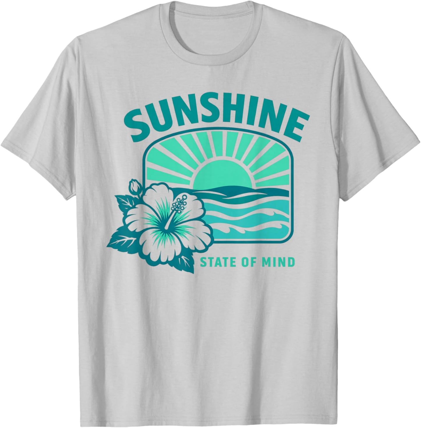 Sunshine State of Mind Tropical Hibiscus Design T-Shirt - T-Shirt | Ash