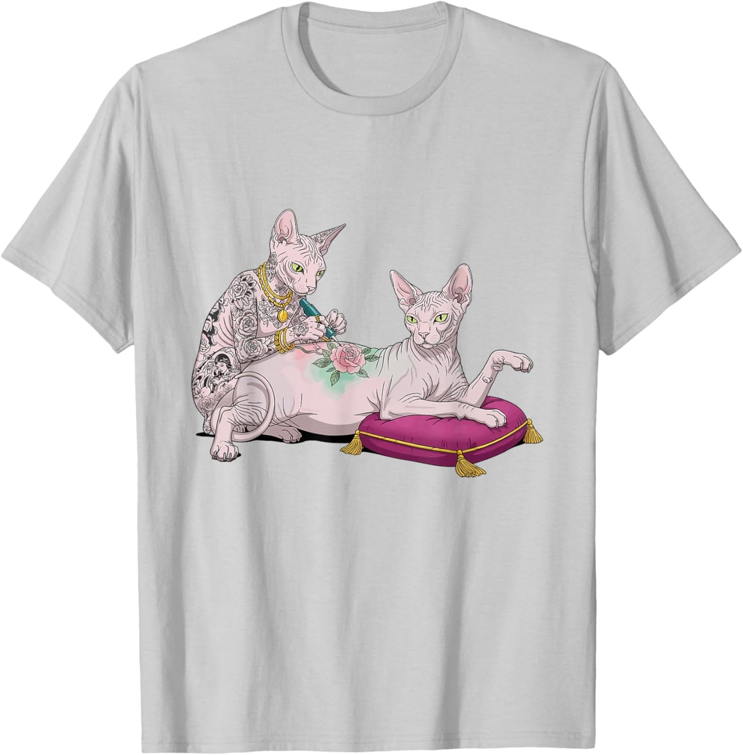 Sphynx Cat Tattoo Funny Meme Kitty Humor Tattoo Artist T-Shirt - T-Shirt | Ash