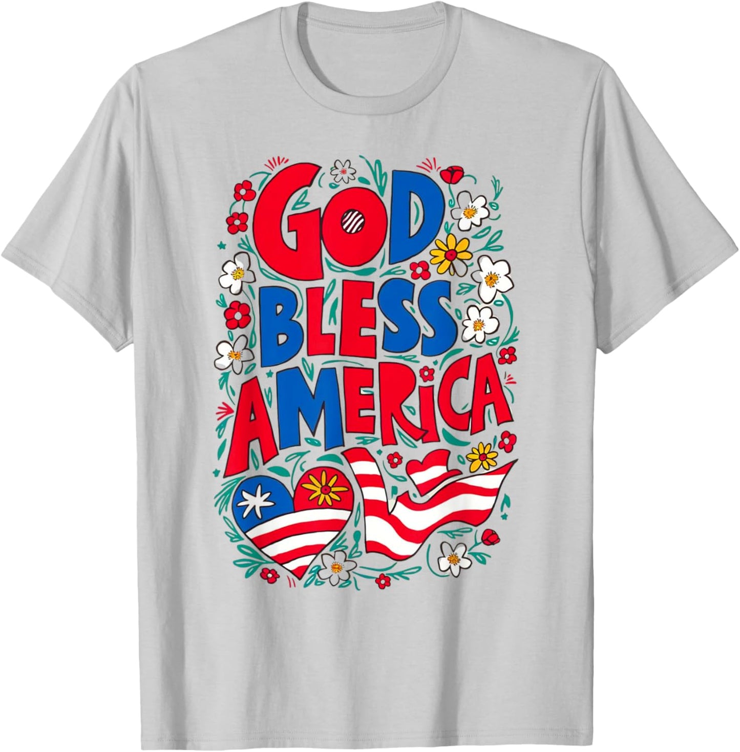 God Bless America Patriotic USA Flag Christian 4th of July T-Shirt - T-Shirt | Ash