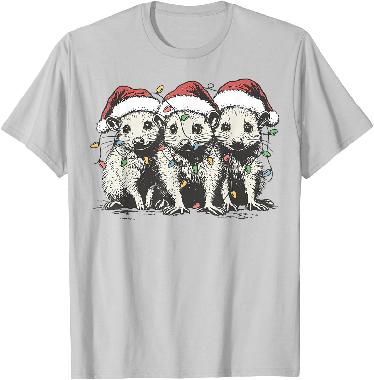 Vintage Cute Opossum Possum Christmas Girls T-Shirt - T-Shirt | Ash
