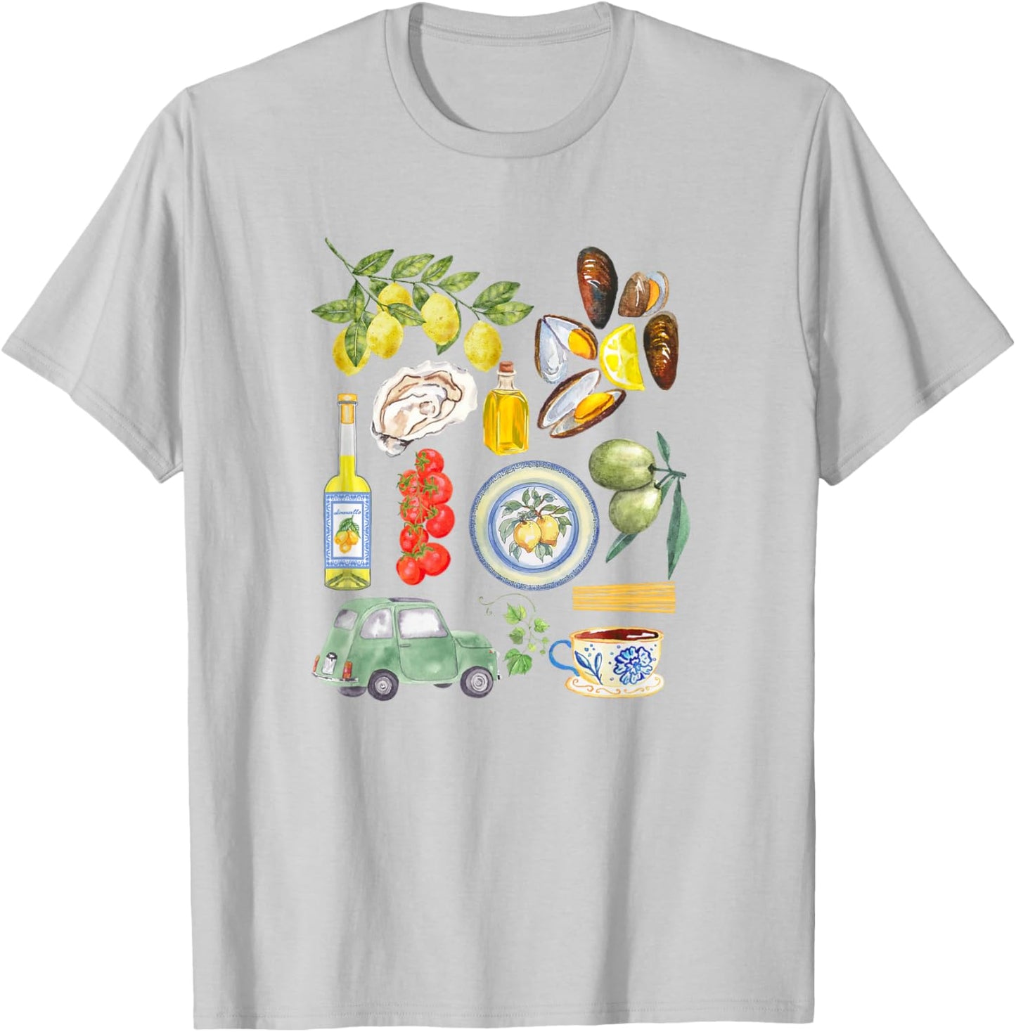 Italian Summer Scrapbook with Limoncello seafood coastal T-Shirt - T-Shirt | Ash