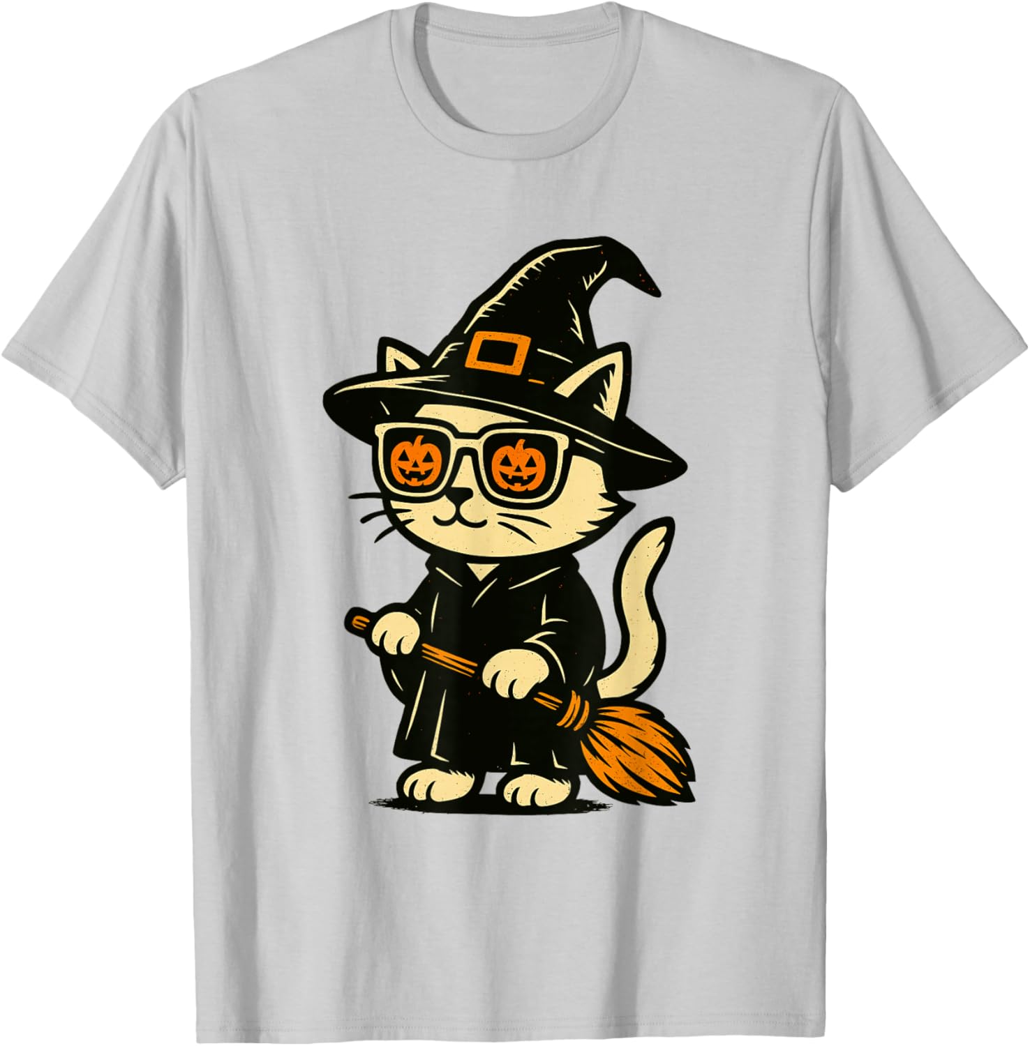 Cool Cute Cat Witch Men Women Kids Funny Halloween T-Shirt - T-Shirt | Ash