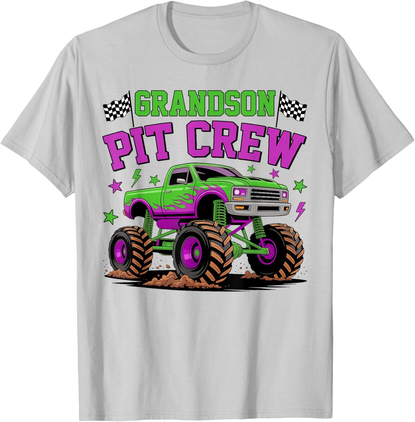 Grandson Pit Crew Monster Truck Birthday Matching Family T-Shirt - T-Shirt | Ash