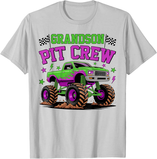 Grandson Pit Crew Monster Truck Birthday Matching Family T-Shirt - T-Shirt | Ash