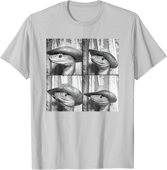 Snake In Cowboy Hat Funny Animal Photobooth Snake Face T-Shirt - T-Shirt | Ash