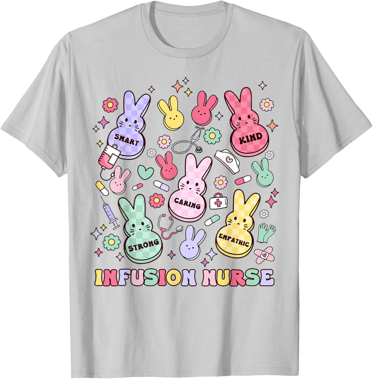 Easter Infusion Nurse Bunny Pediatric Chemo Hem Onc Retro T-Shirt - T-Shirt | Ash