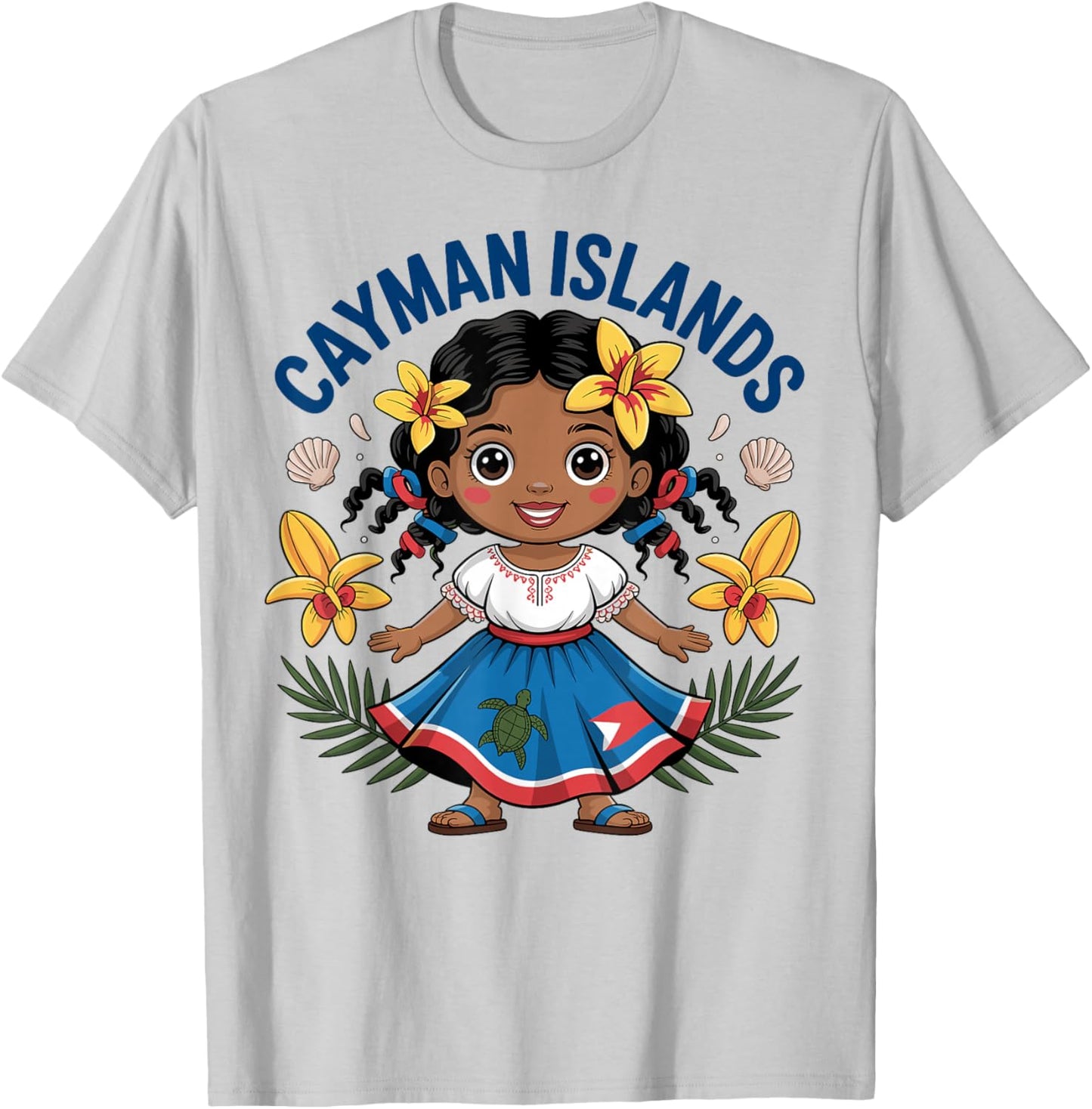 Cute Cayman Islands Girl in Island Dress for Kids T-Shirt - T-Shirt | Ash