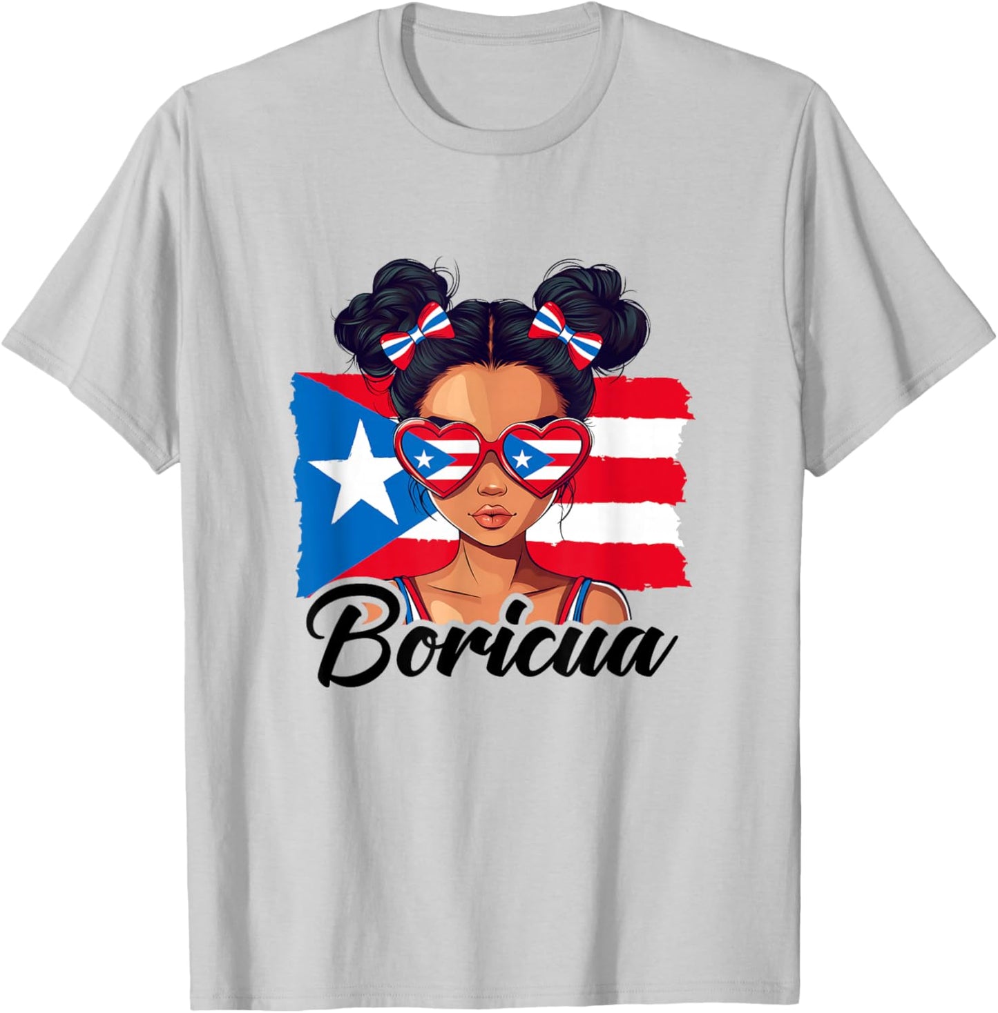 Puerto Rico Hispanic Heritage Messy Bun Puerto Rican Girls T-Shirt - T-Shirt | Ash