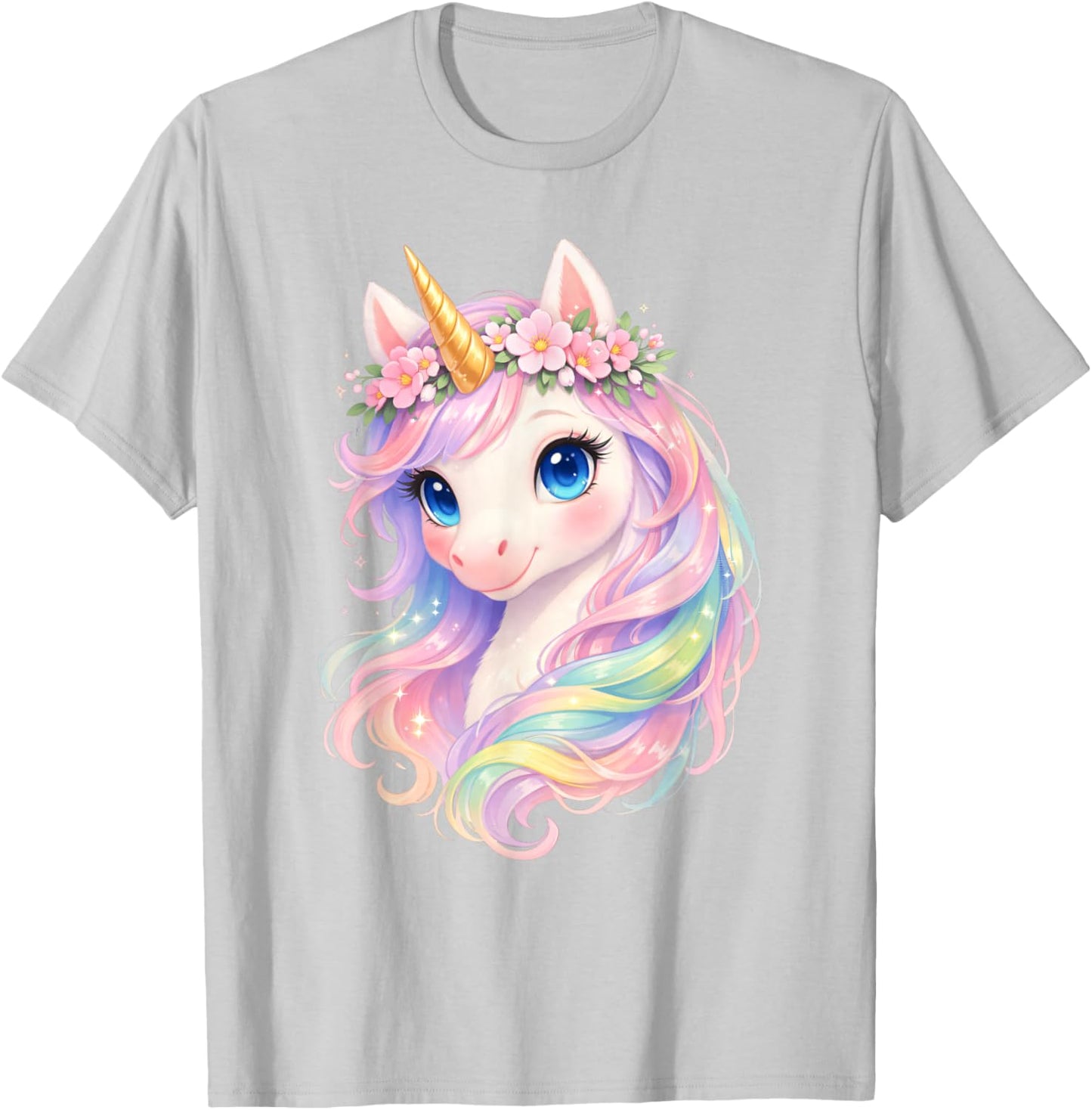 Cute Unicorn, Unicorn with Rainbow Hair, Unicorn T-Shirt - T-Shirt | Ash