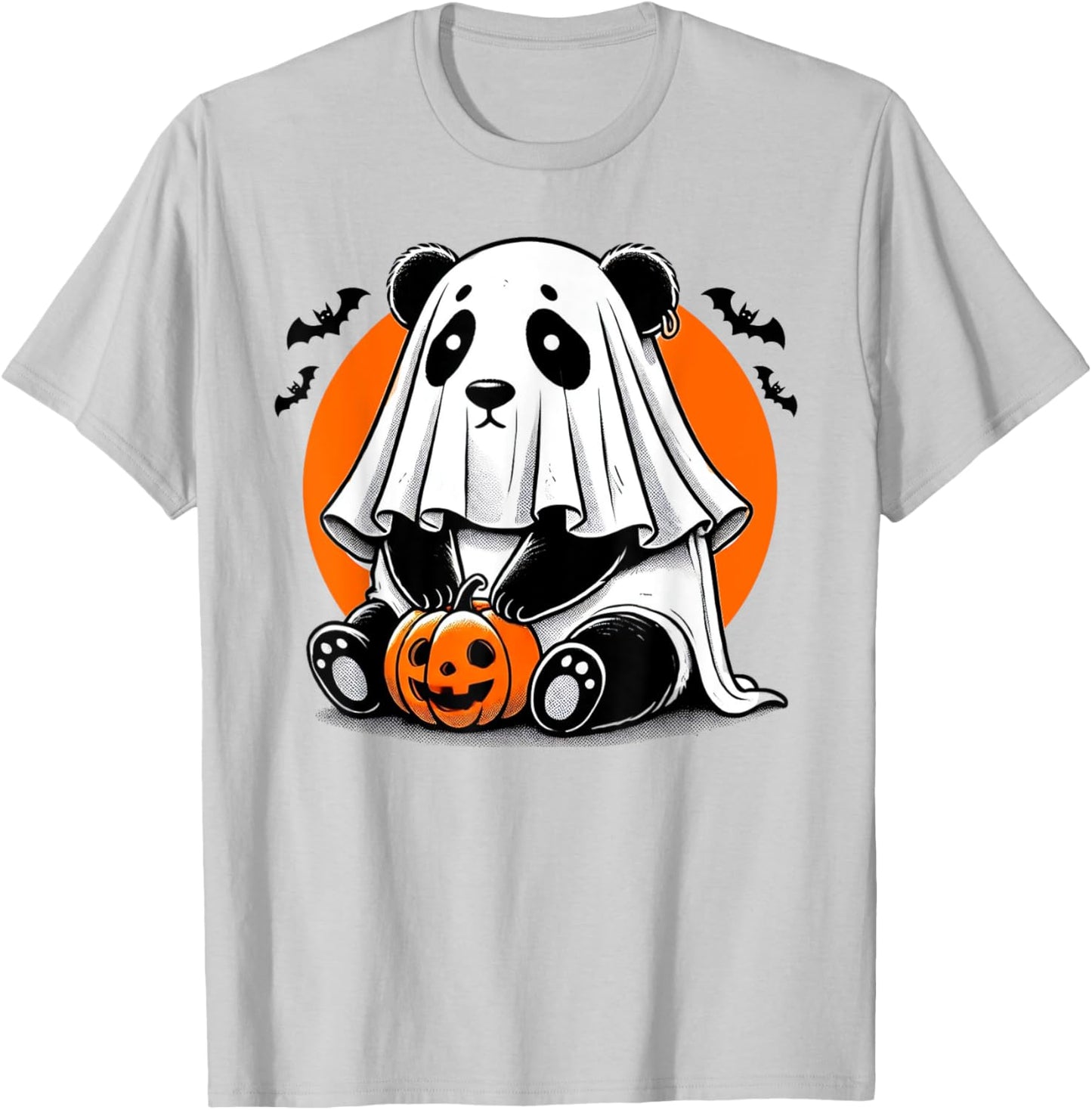 Spooky Panda Wearing A Ghost Halloween Costume Funny Horror T-Shirt - T-Shirt | Ash