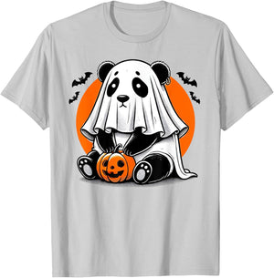 Spooky Panda Wearing A Ghost Halloween Costume Funny Horror T-Shirt - T-Shirt | Ash